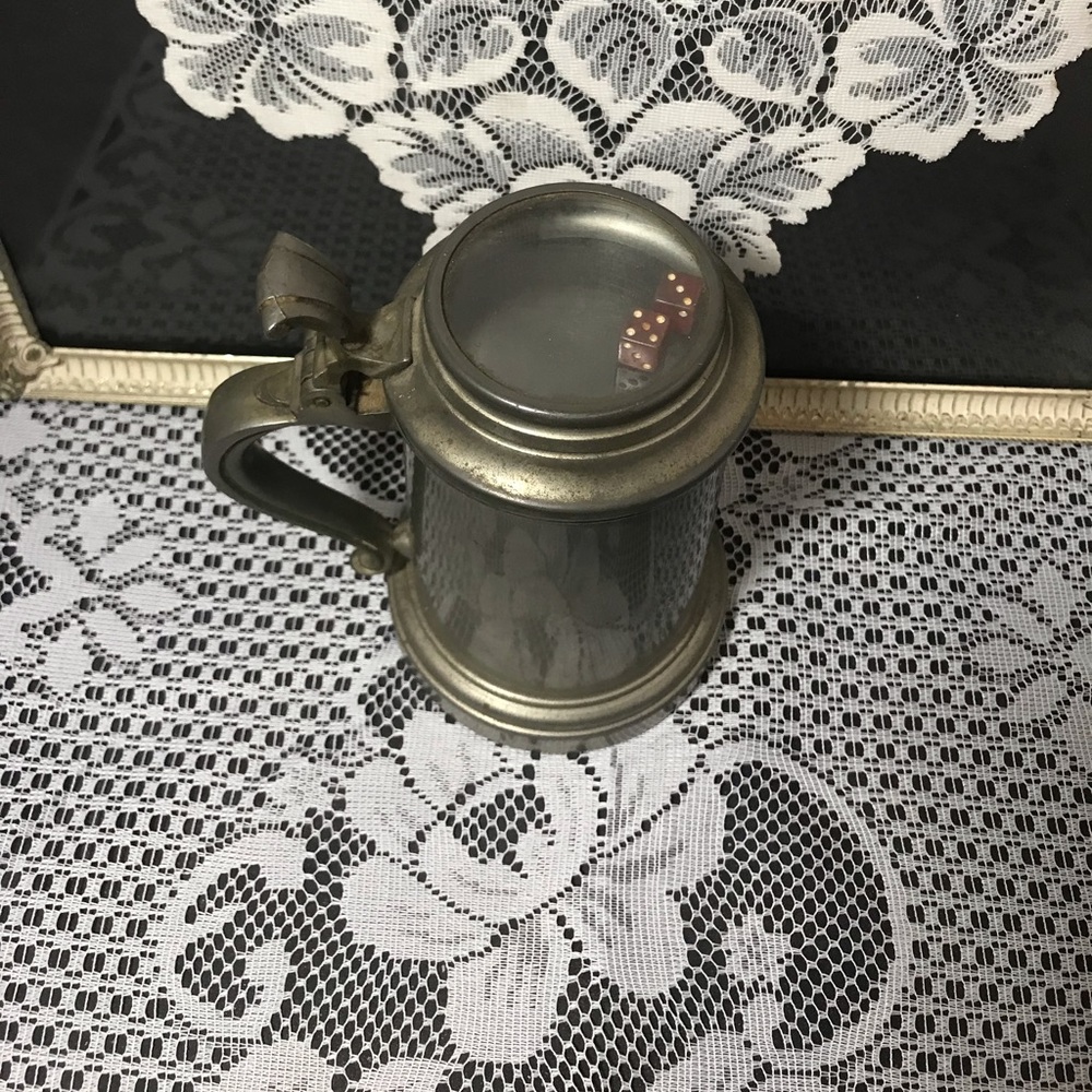 Vintage pewter Stein with encased dice